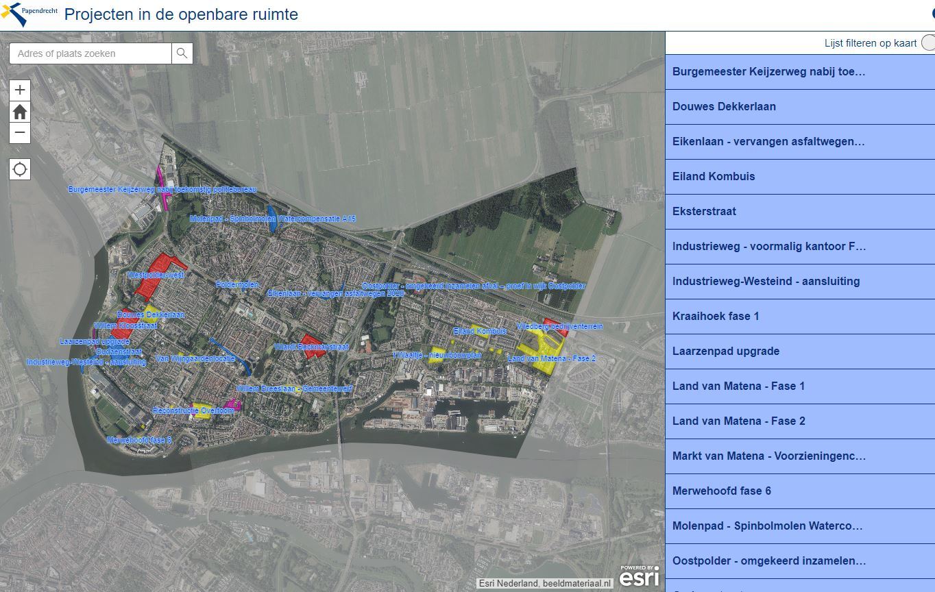 Op deze kaart van Papendrecht vindt u de grotere werkzaamheden in Papendrecht (gepland of in uitvoering)